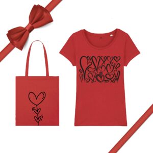 Set cadou, dama, Tricou hearts -Tote bag hearts, bumbac organic