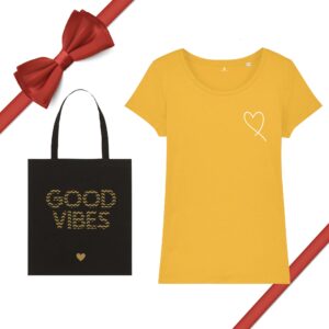 Set cadou, dama, Tricou Do what you love – Tote bag good vibes gold, bumbac organic