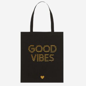 Set cadou, dama, Tricou alb Black Heart – Tote bag good vibes gold, bumbac organic