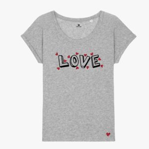 Set tricouri adult-copil, gri, love, hearts, aplicatii stralucitoare